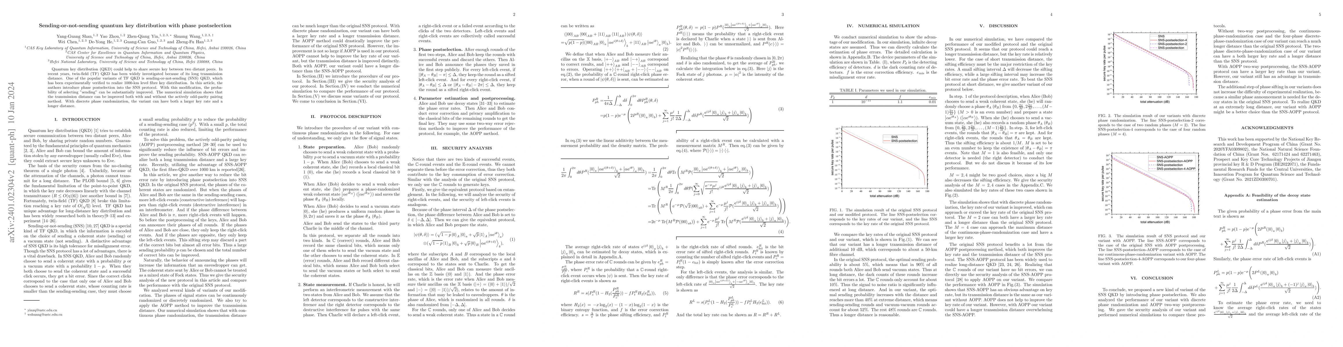 Thumbnail for Sending-or-not-sending quantum key distribution with phase postselection