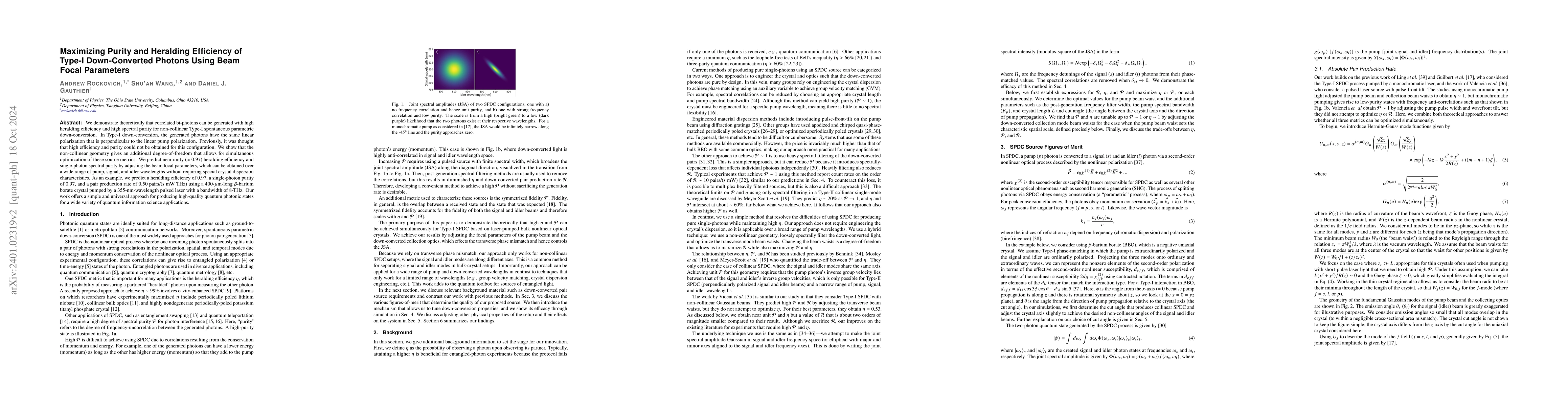 Thumbnail for Maximizing the Purity and Heralding Efficiency of Down-Converted Photons
  Using Beam Focal Parameters