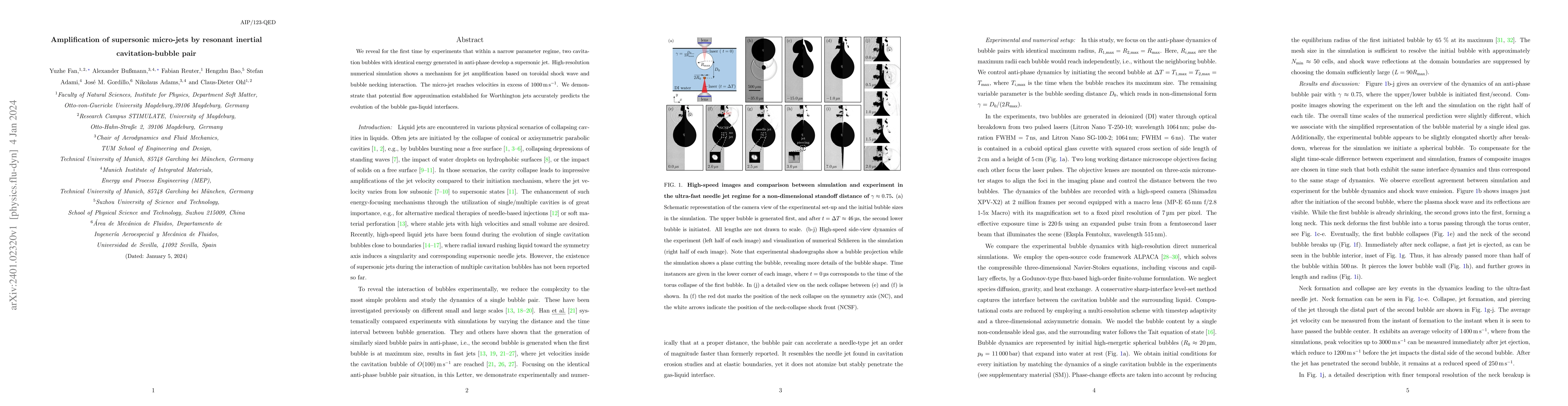 Thumbnail for Amplification of supersonic micro-jets by resonant inertial
  cavitation-bubble pair