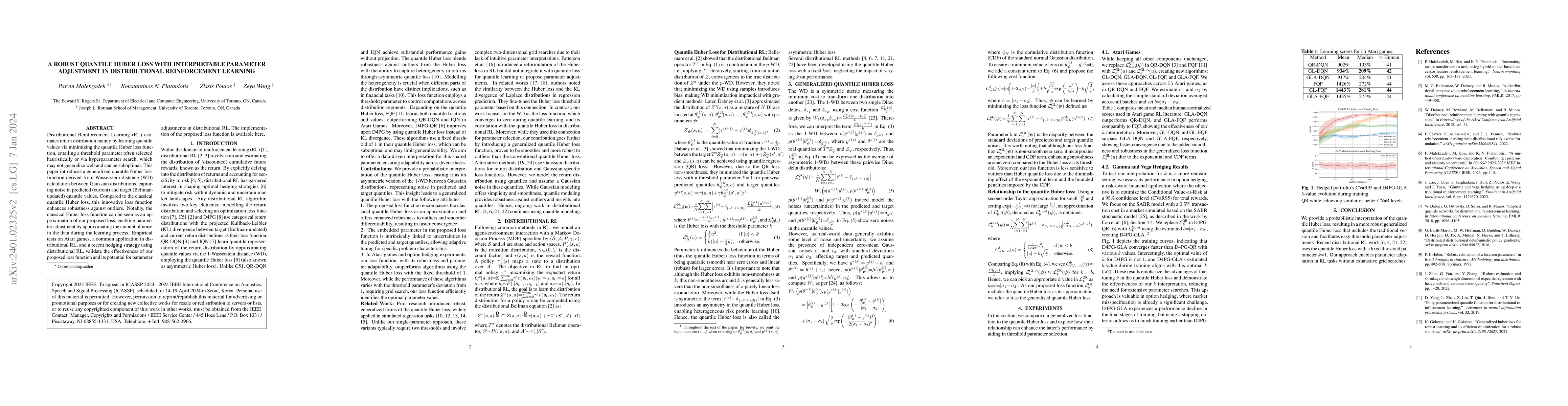 Thumbnail for A Robust Quantile Huber Loss With Interpretable Parameter Adjustment In
  Distributional Reinforcement Learning