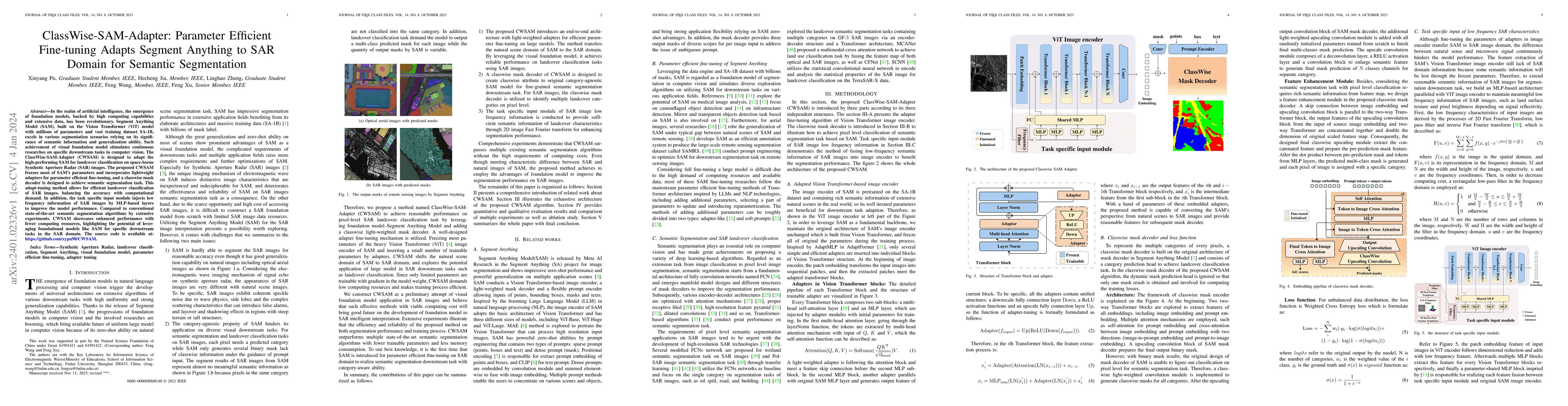 Thumbnail for ClassWise-SAM-Adapter: Parameter Efficient Fine-tuning Adapts Segment
  Anything to SAR Domain for Semantic Segmentation