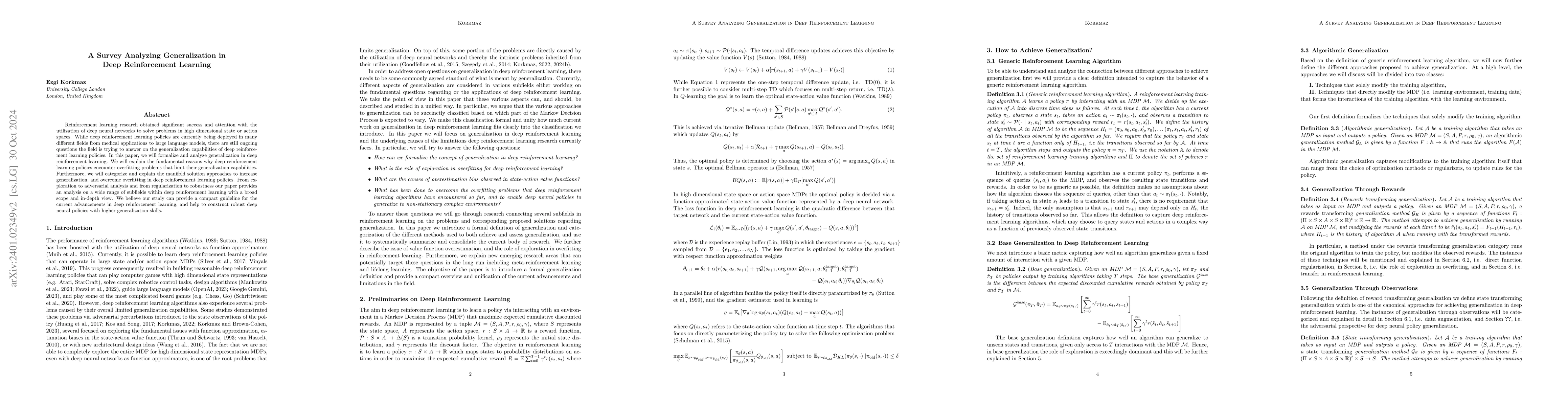 Thumbnail for A Survey Analyzing Generalization in Deep Reinforcement Learning