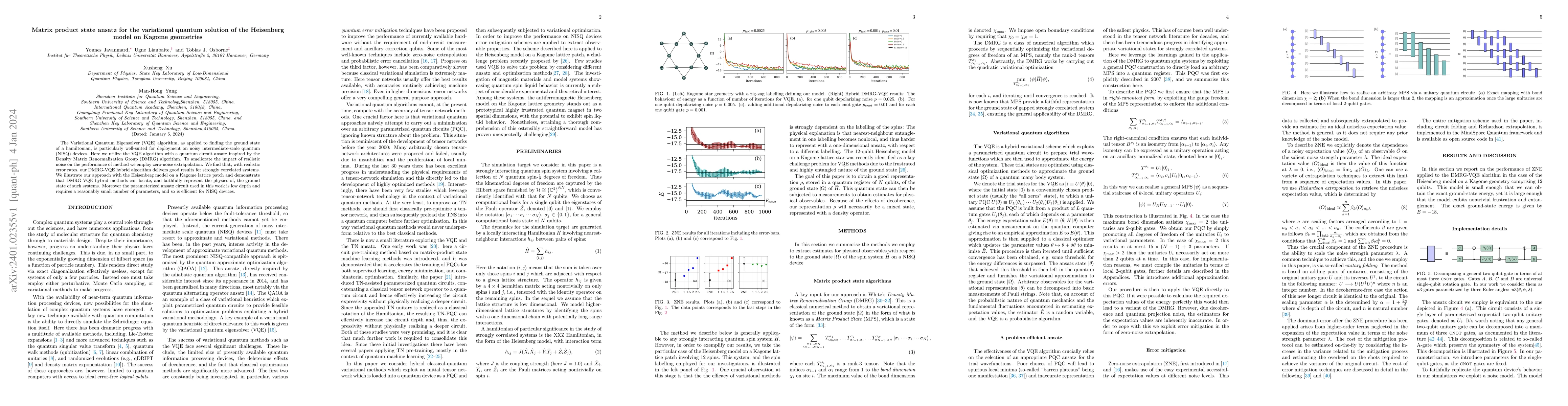 Thumbnail for Matrix product state ansatz for the variational quantum solution of the
  Heisenberg model on Kagome geometries