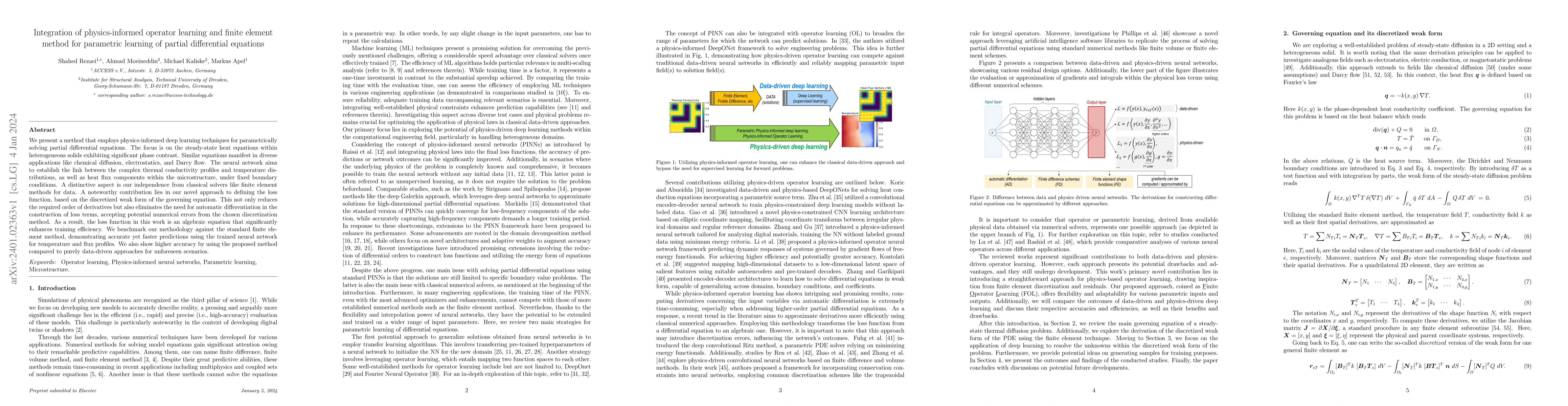 Thumbnail for Integration of physics-informed operator learning and finite element
  method for parametric learning of partial differential equations