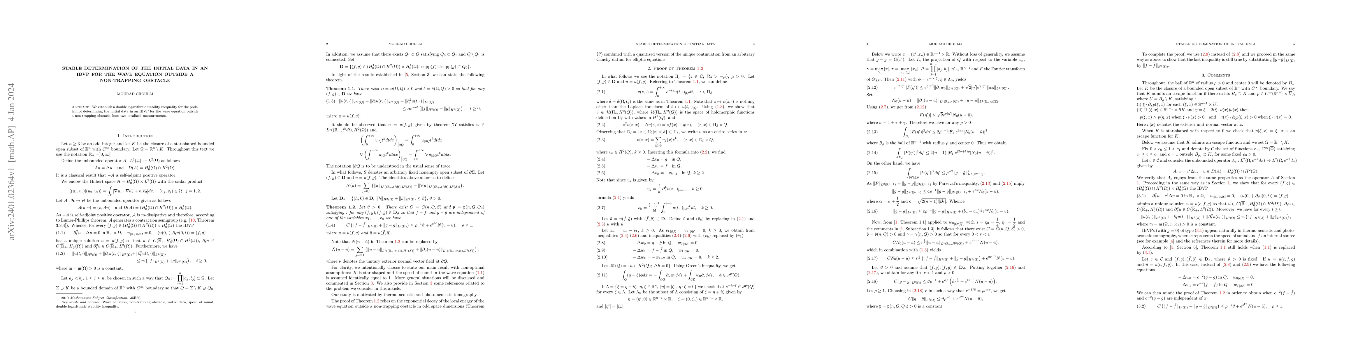 Thumbnail for Stable determination of the initial data in an IBVP for the wave
  equation outside a non-trapping obstacle