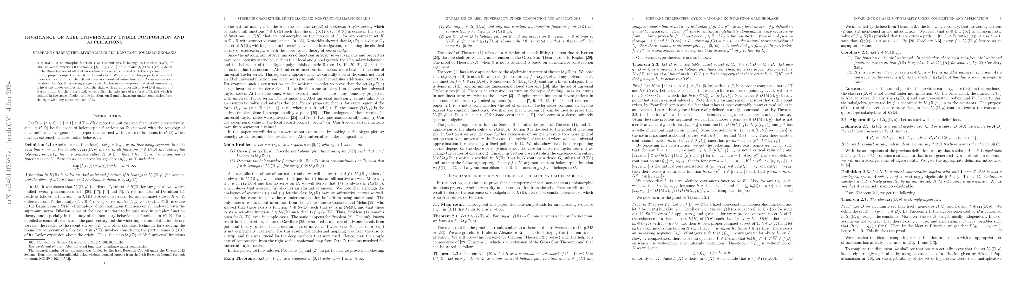 Thumbnail for Invariance of Abel universality under composition and applications