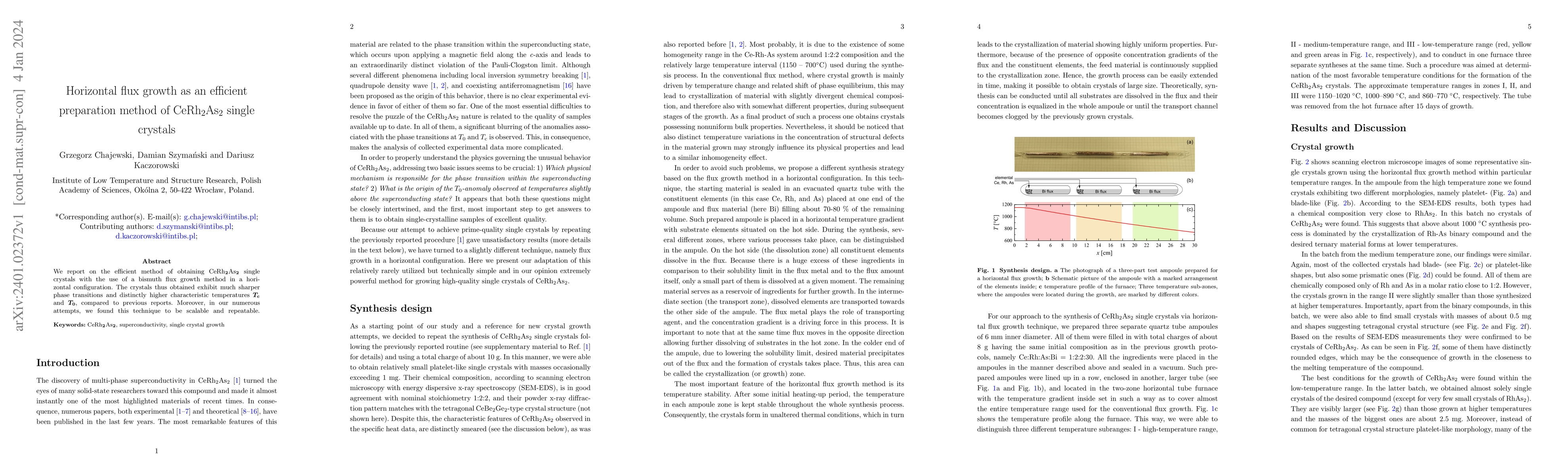 Thumbnail for Horizontal flux growth as an efficient preparation method of
  CeRh$_2$As$_2$ single crystals