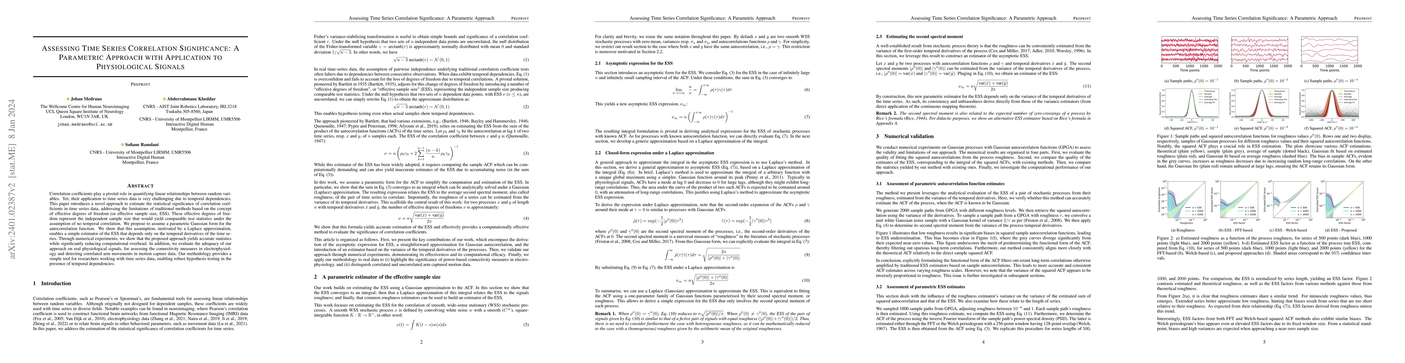 Thumbnail for Assessing Time Series Correlation Significance: A Parametric Approach
  with Application to Physiological Signals