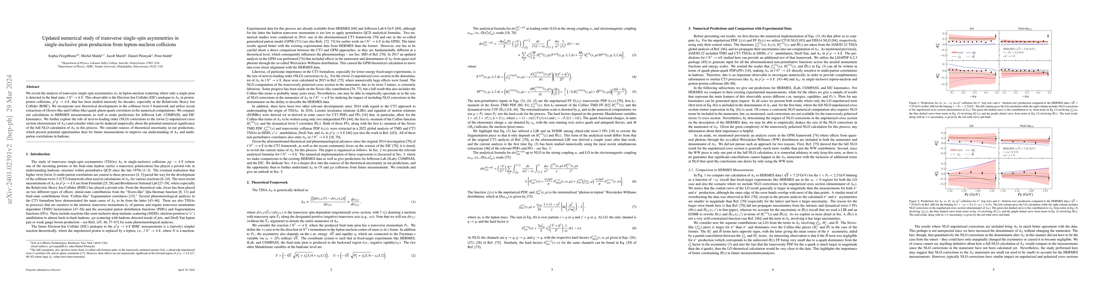 Thumbnail for Updated numerical study of transverse single-spin asymmetries in
  single-inclusive pion production from lepton-nucleon collisions