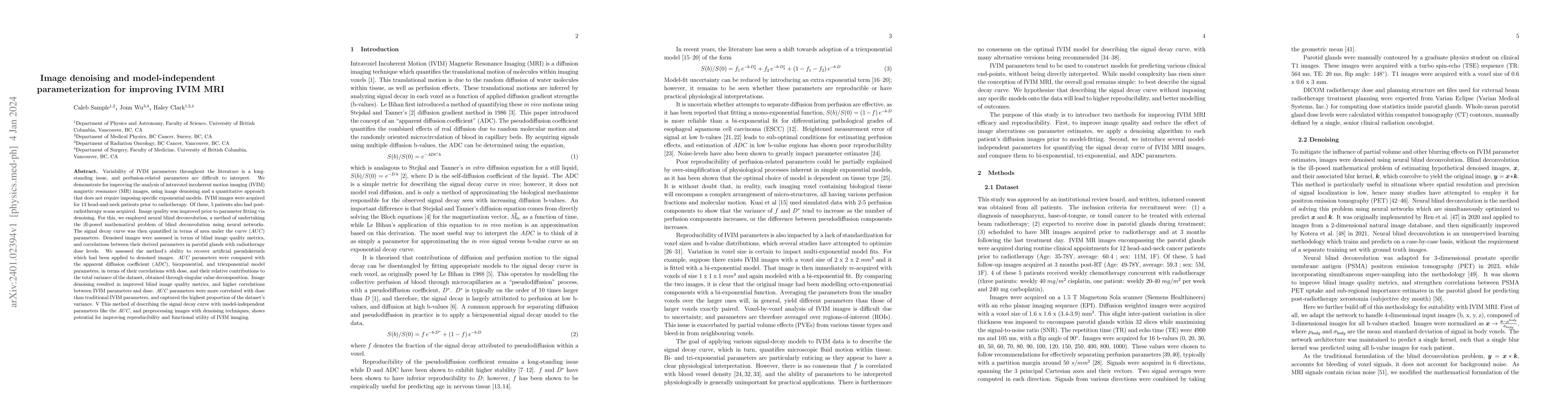 Thumbnail for Image denoising and model-independent parameterization for improving
  IVIM MRI