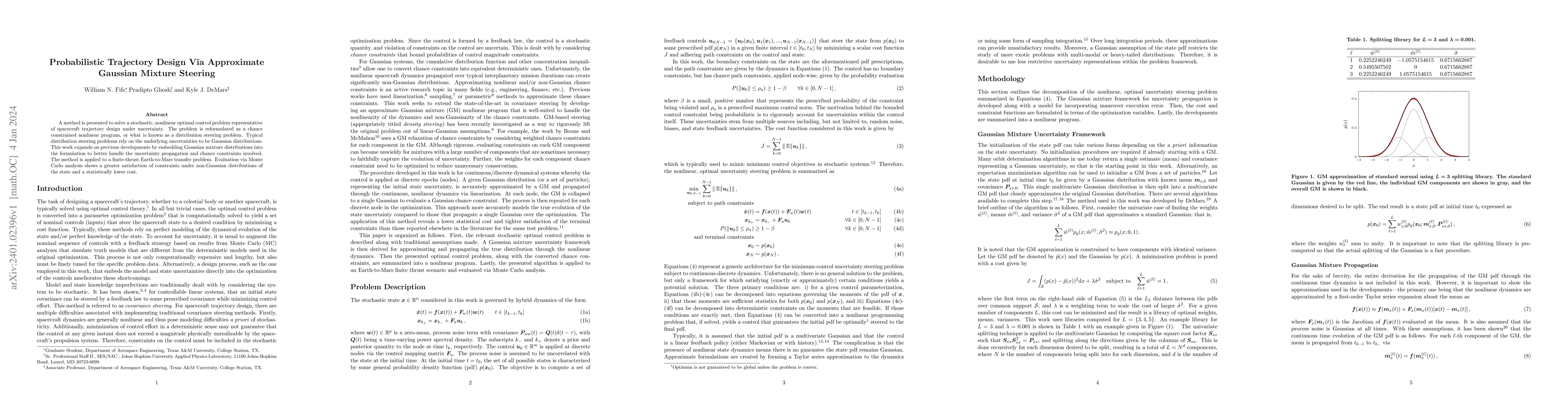 Thumbnail for Probabilistic Trajectory Design Via Approximate Gaussian Mixture
  Steering