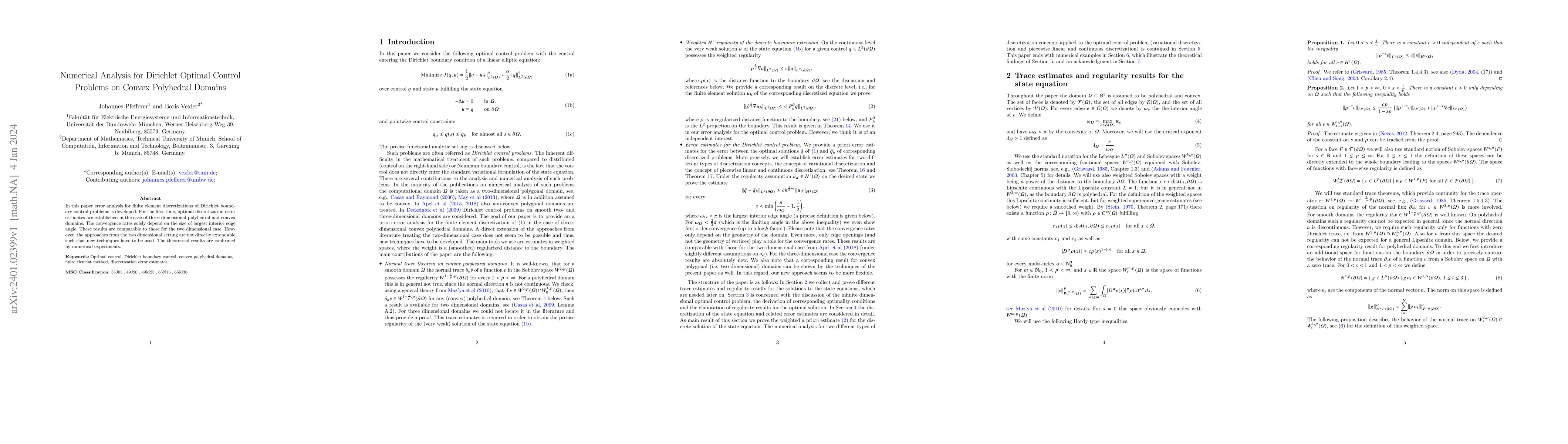 Thumbnail for Numerical Analysis for Dirichlet Optimal Control Problems on Convex
  Polyhedral Domains