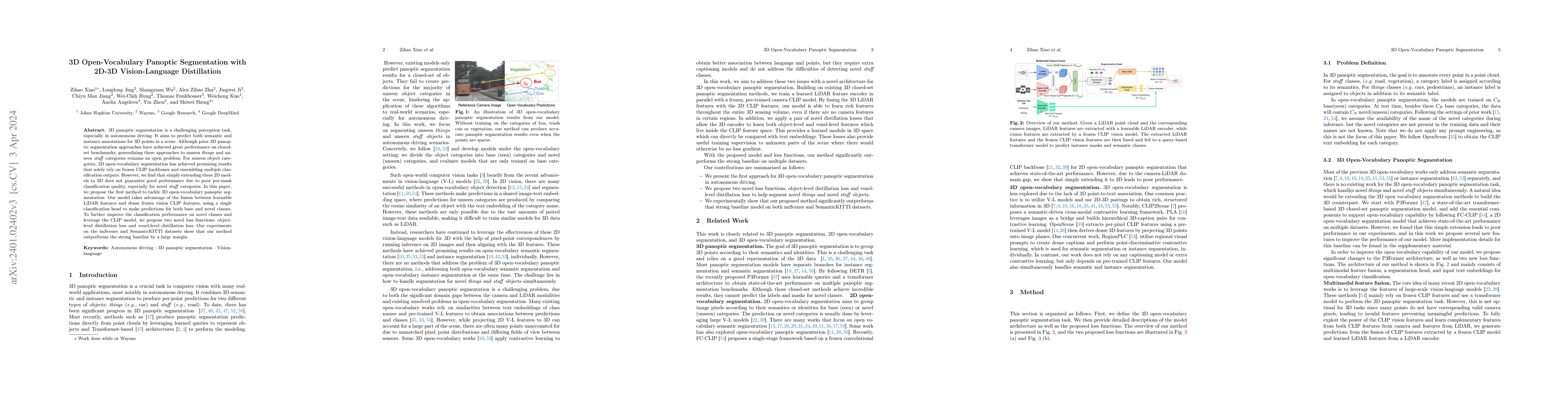 Thumbnail for 3D Open-Vocabulary Panoptic Segmentation with 2D-3D Vision-Language
  Distillation
