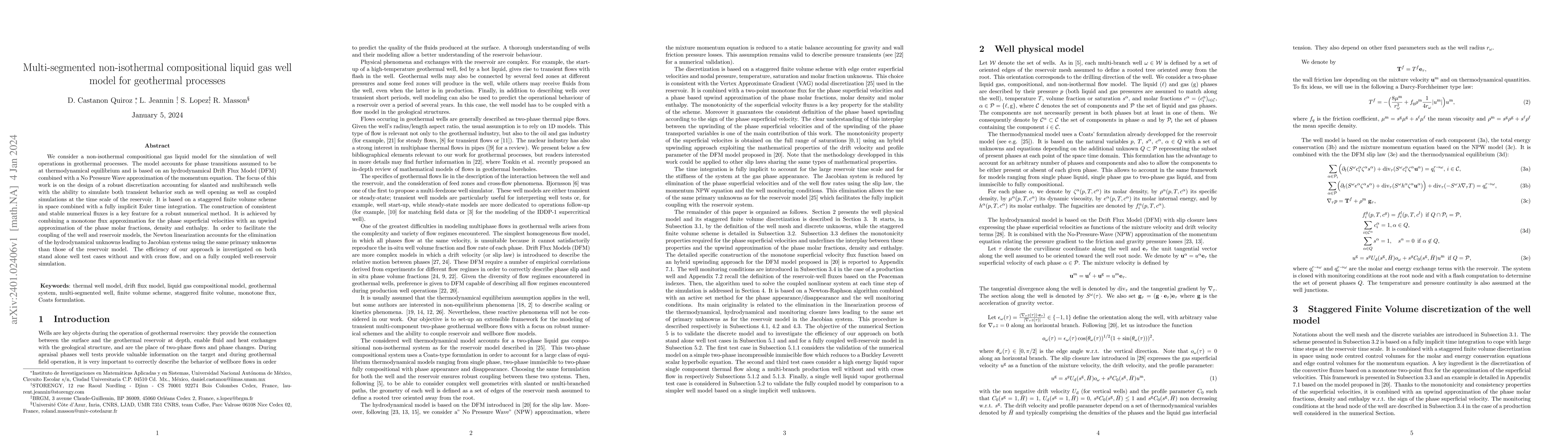 Thumbnail for Multi-segmented non-isothermal compositional liquid gas well model for
  geothermal processes