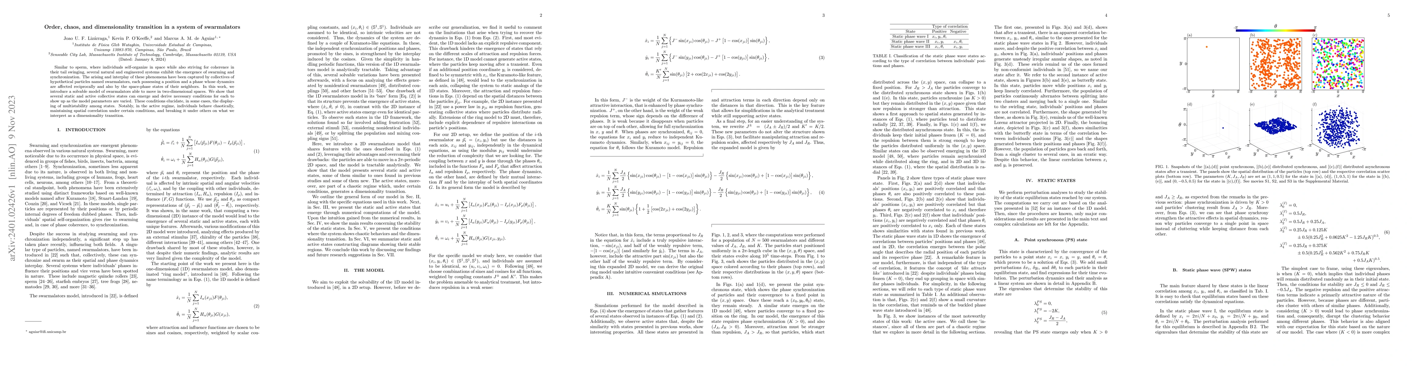 Thumbnail for Order, chaos, and dimensionality transition in a system of swarmalators
