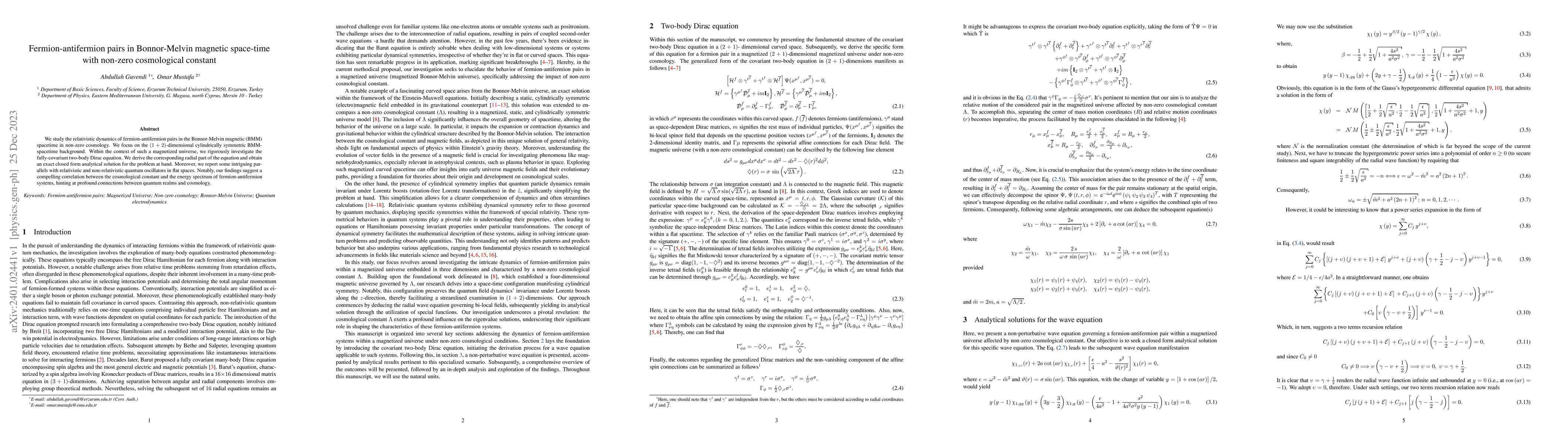 Thumbnail for Fermion-antifermion pairs in Bonnor-Melvin magnetic space-time with
  non-zero cosmological constant