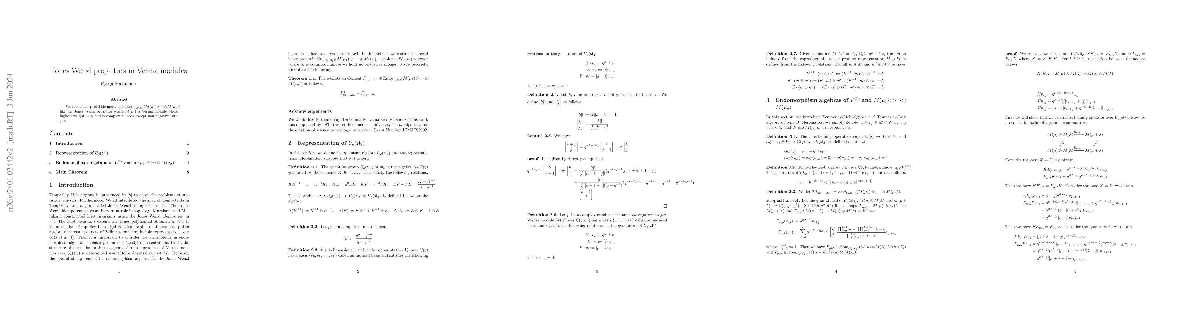 Thumbnail for Jones Wenzl projectors in Verma modules