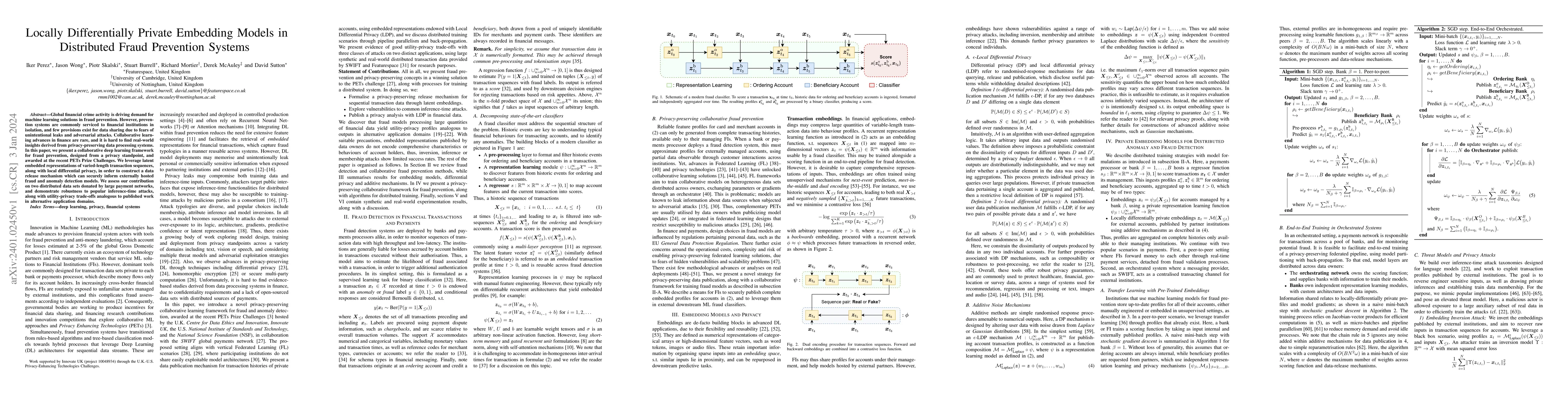 Thumbnail for Locally Differentially Private Embedding Models in Distributed Fraud
  Prevention Systems
