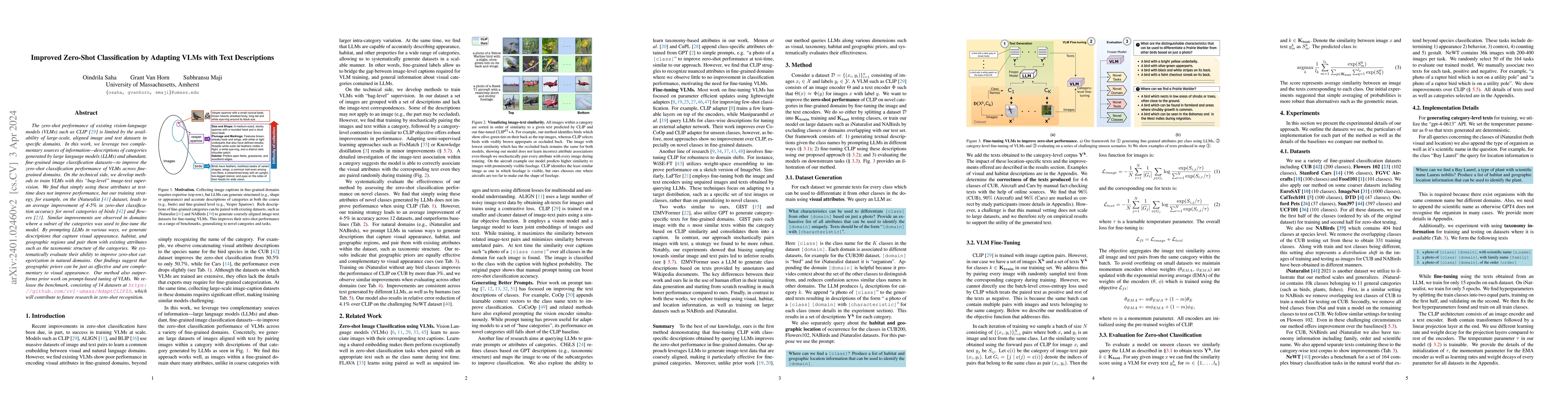 Thumbnail for Improved Zero-Shot Classification by Adapting VLMs with Text
  Descriptions