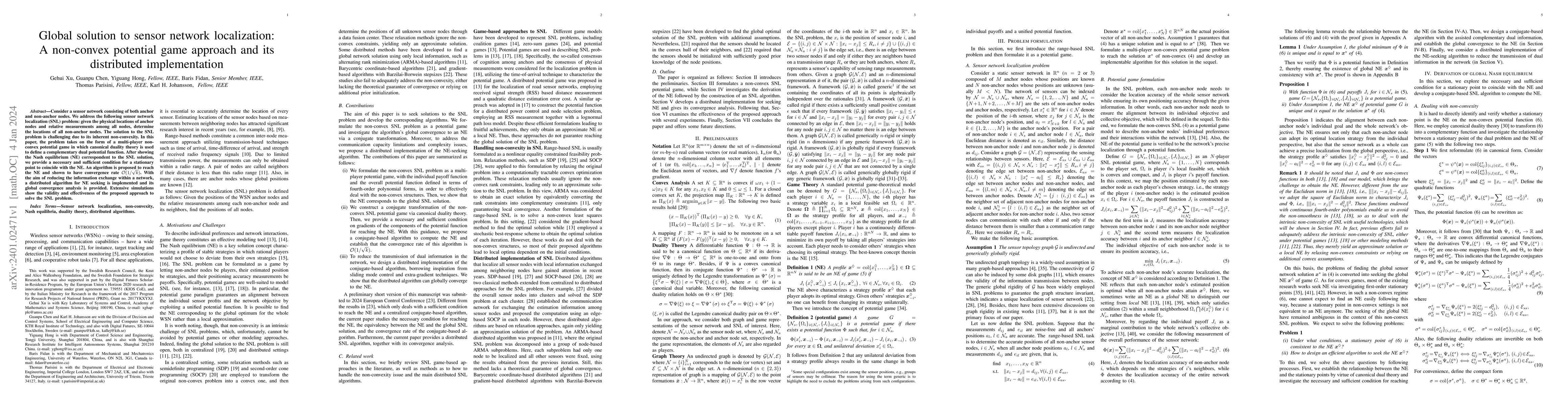 Thumbnail for Global solution to sensor network localization: A non-convex potential
  game approach and its distributed implementation