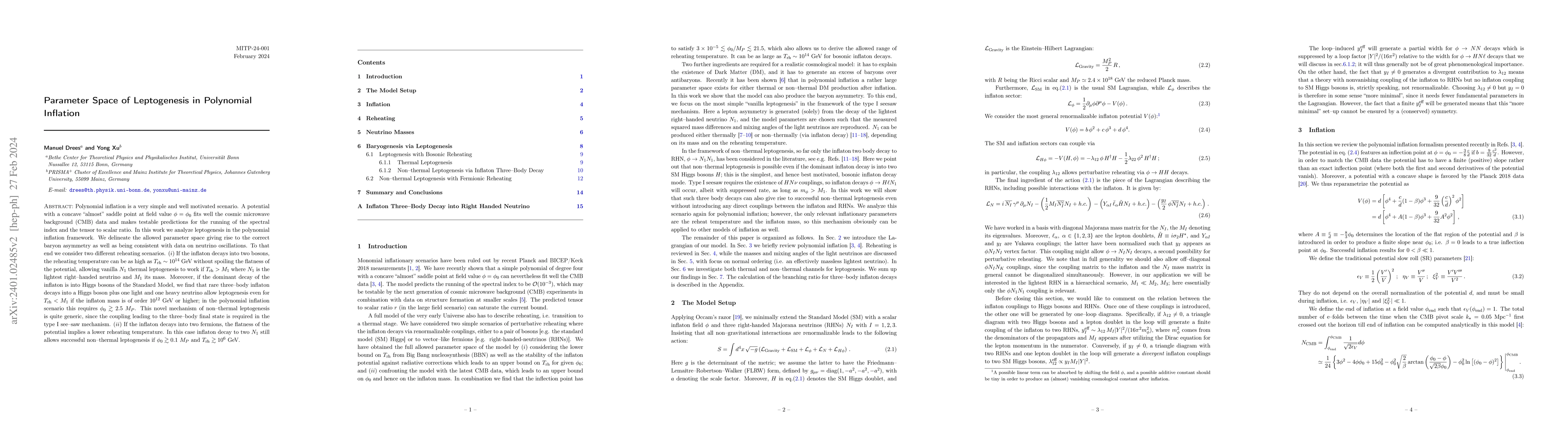 Thumbnail for Parameter Space of Leptogenesis in Polynomial Inflation