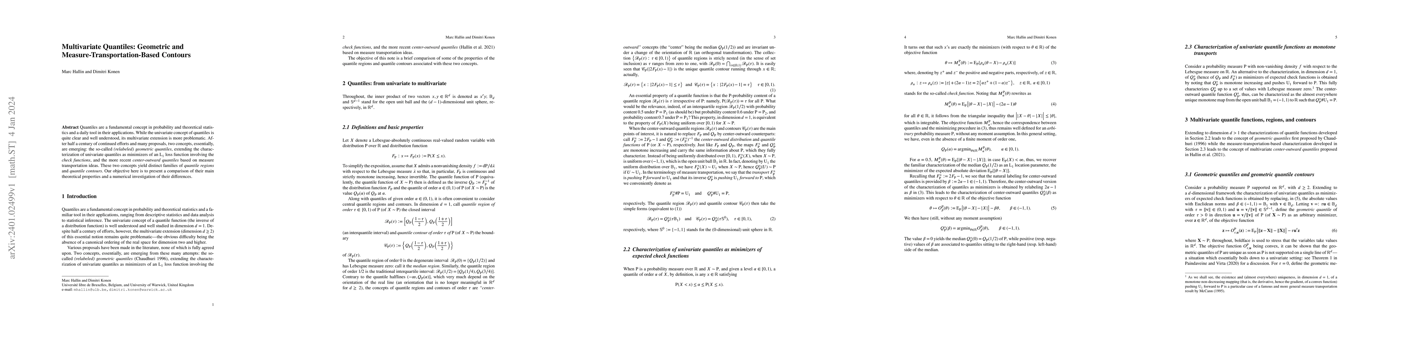 Thumbnail for Multivariate Quantiles: Geometric and Measure-Transportation-Based
  Contours