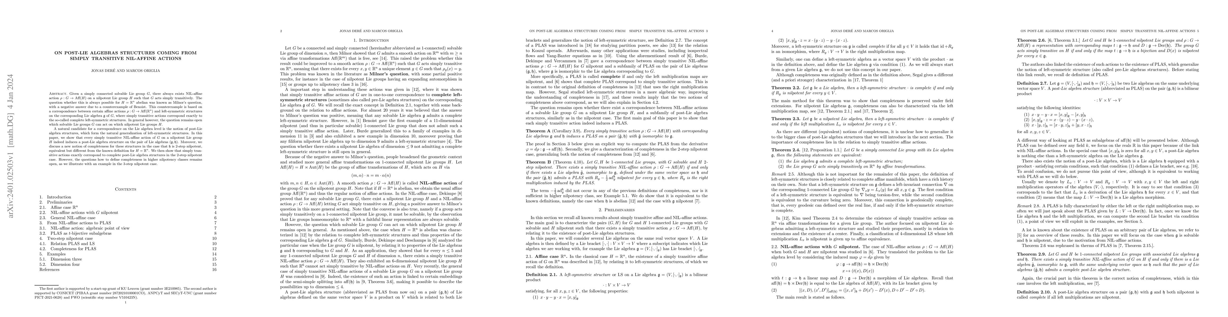 Thumbnail for On post-Lie algebras structures coming from simply transitive NIL-affine
  actions