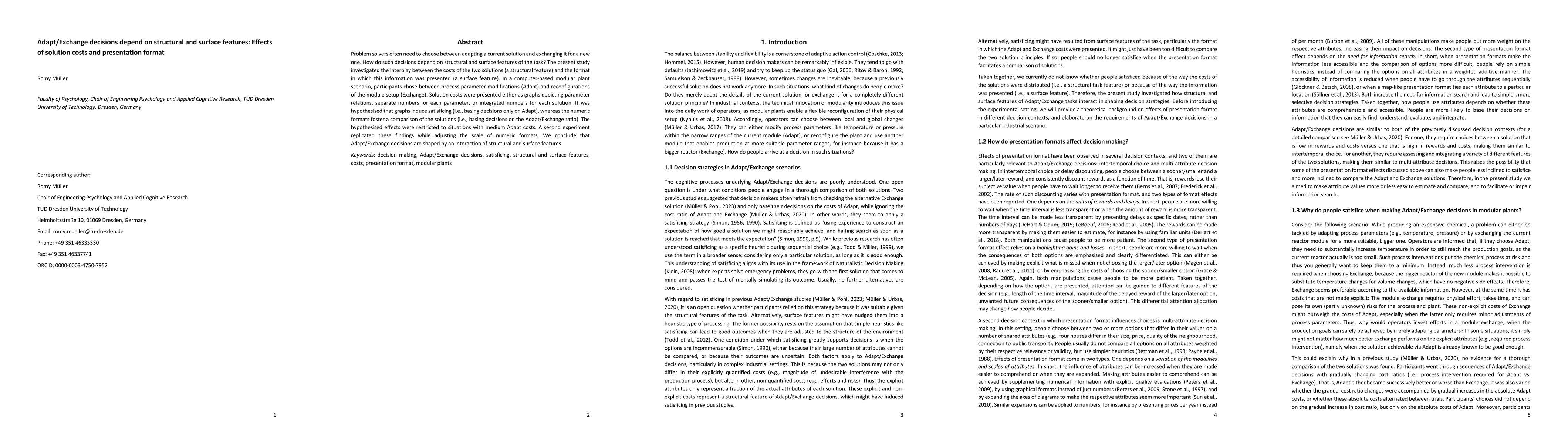 Thumbnail for Adapt/Exchange decisions depend on structural and surface features:
  Effects of solution costs and presentation format