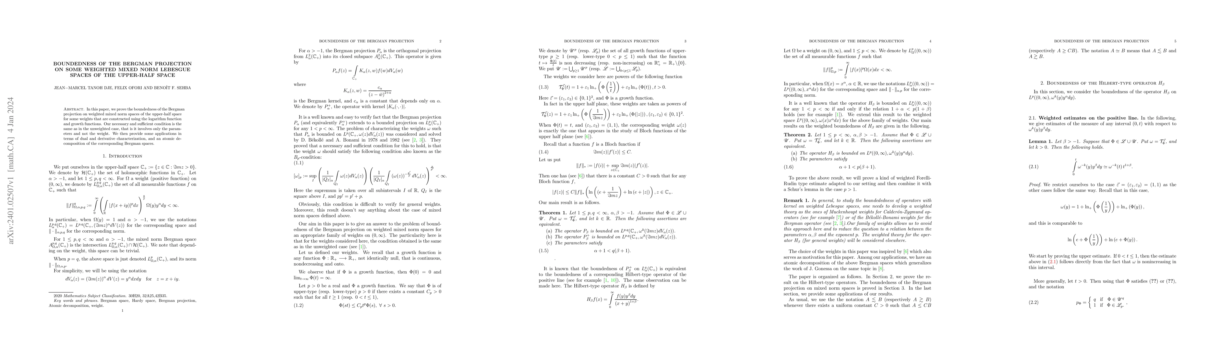 Thumbnail for Boundedness of the Bergman projection on some weighted mixed norm
  Lebesgue spaces of the upper-half space
