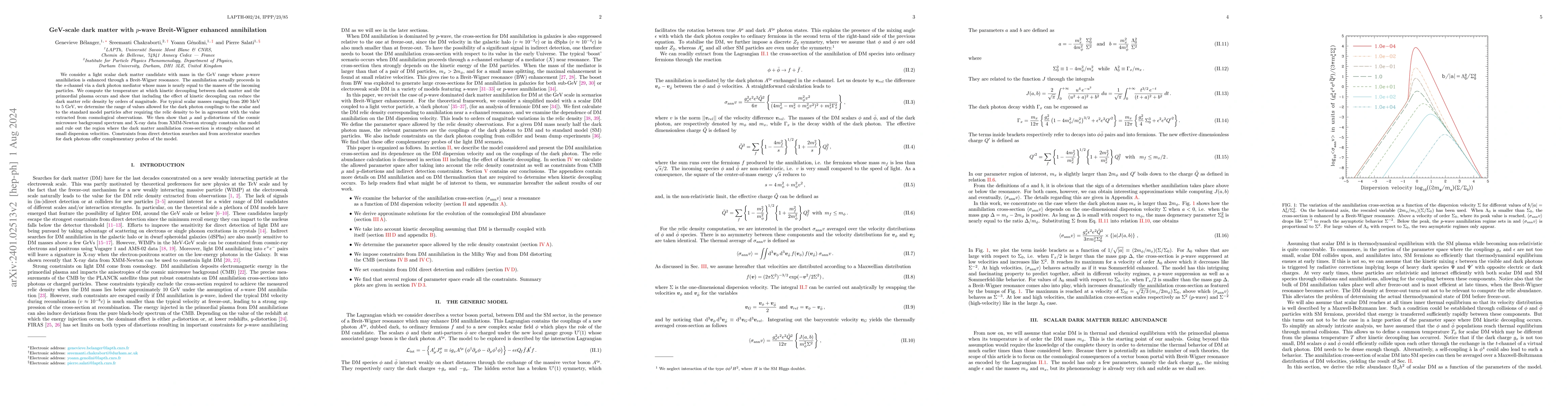 Thumbnail for GeV-scale dark matter with $p$-wave Breit-Wigner enhanced annihilation