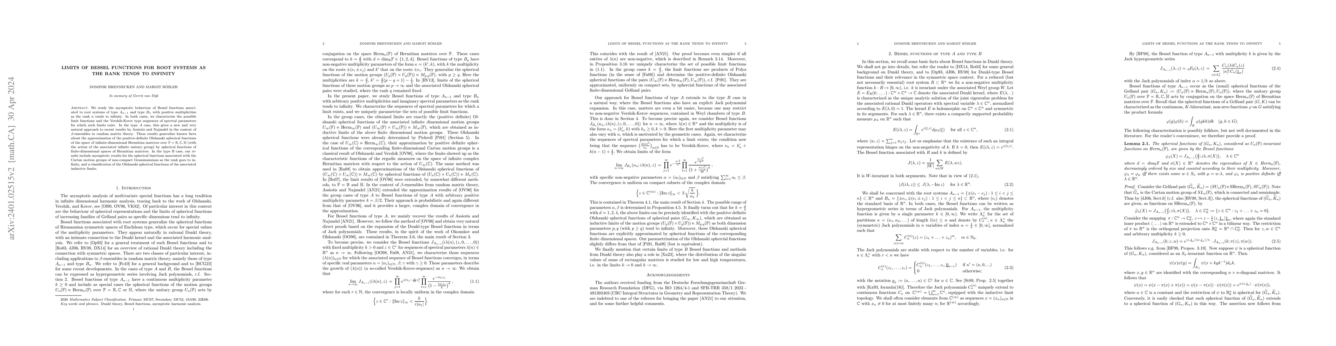 Thumbnail for Limits of Bessel functions for root systems as the rank tends to
  infinity
