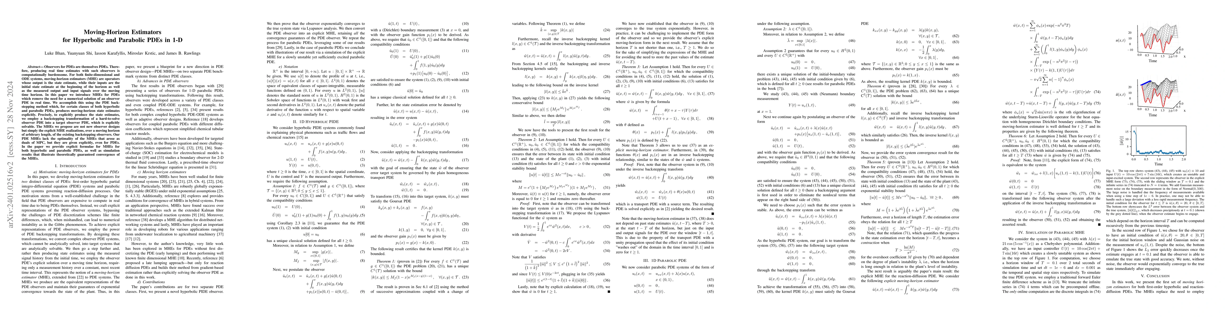 Thumbnail for Moving-Horizon Estimators for Hyperbolic and Parabolic PDEs in 1-D