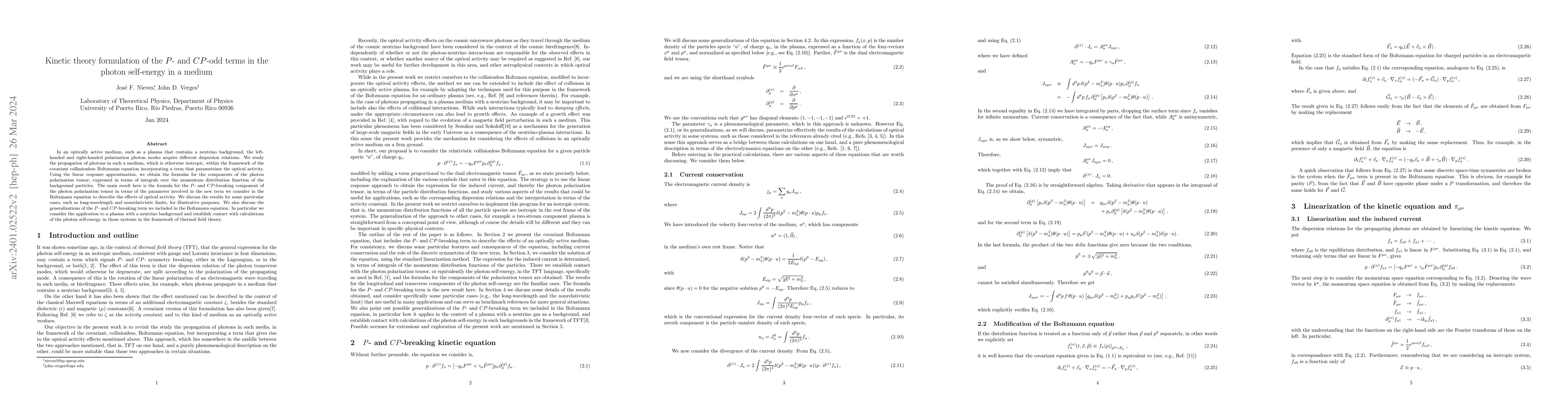Thumbnail for Kinetic theory formulation of the $P$- and $CP$-odd terms in the photon
  self-energy in a medium