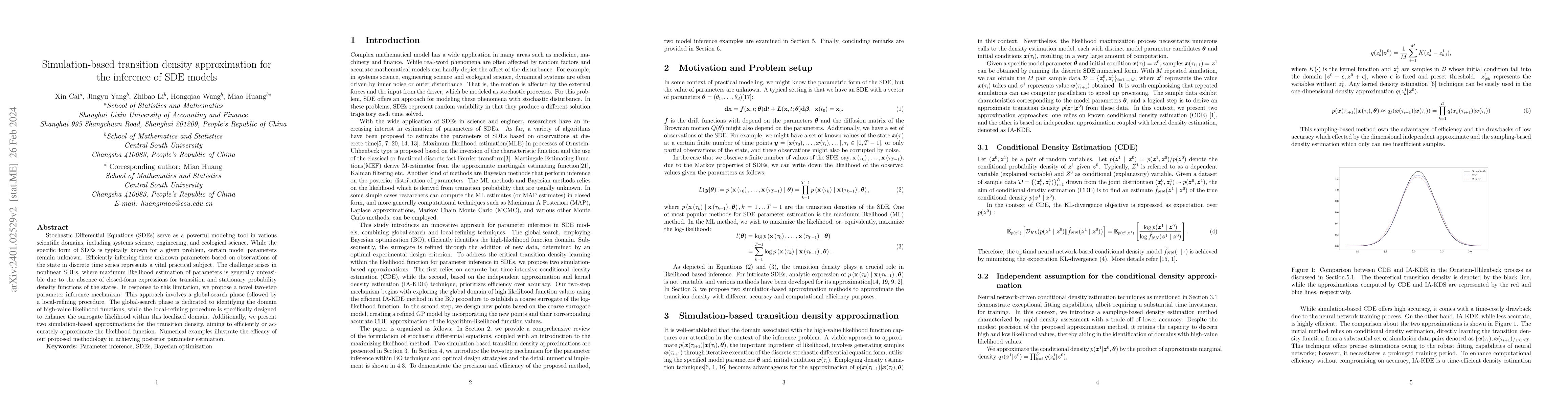 Thumbnail for Simulation-based transition density approximation for the inference of
  SDE models