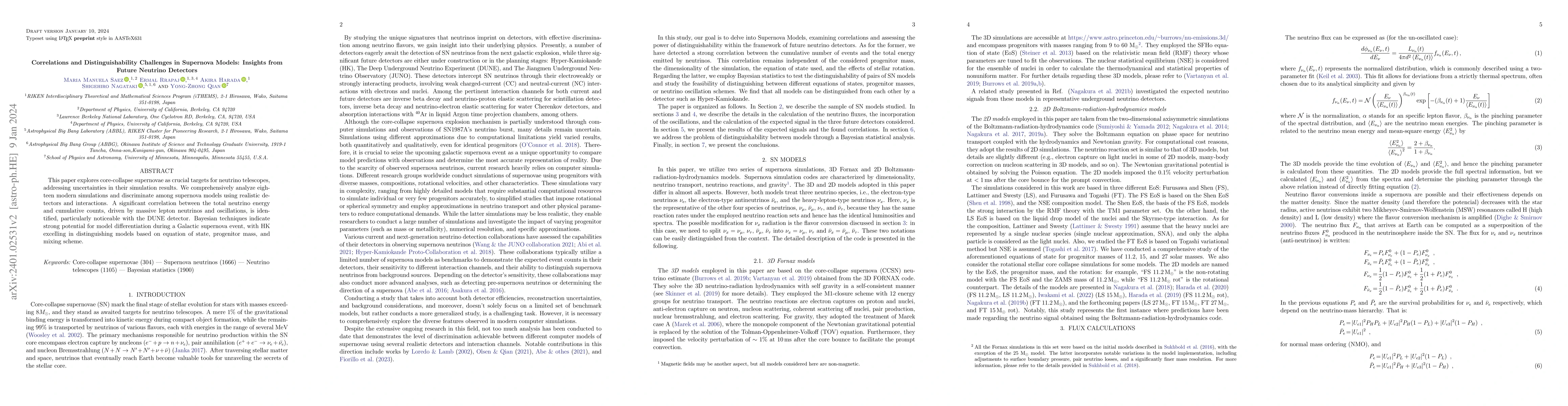 Thumbnail for Correlations and Distinguishability Challenges in Supernova Models:
  Insights from Future Neutrino Detectors