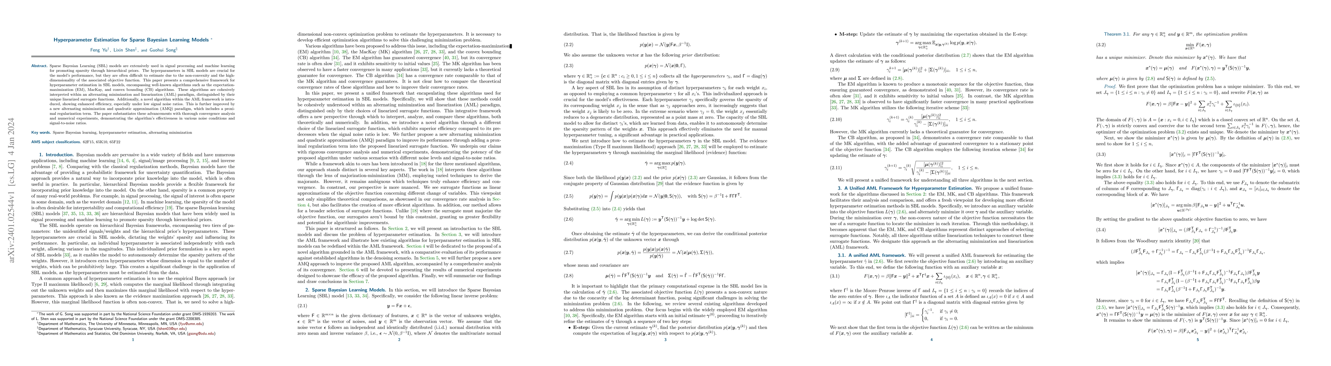 Thumbnail for Hyperparameter Estimation for Sparse Bayesian Learning Models