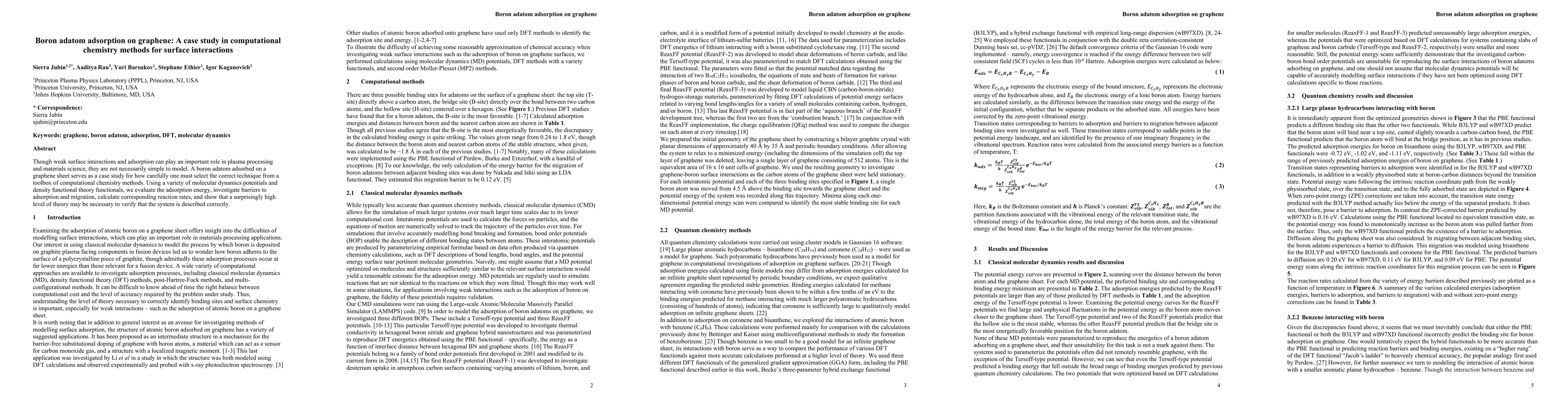 Thumbnail for Boron adatom adsorption on graphene: A case study in computational
  chemistry methods for surface interactions