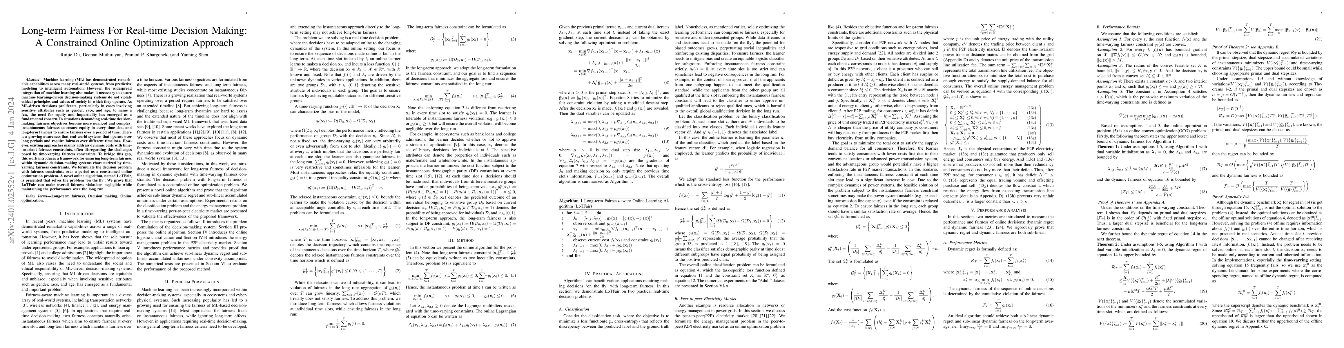 Thumbnail for Long-term Fairness For Real-time Decision Making: A Constrained Online
  Optimization Approach