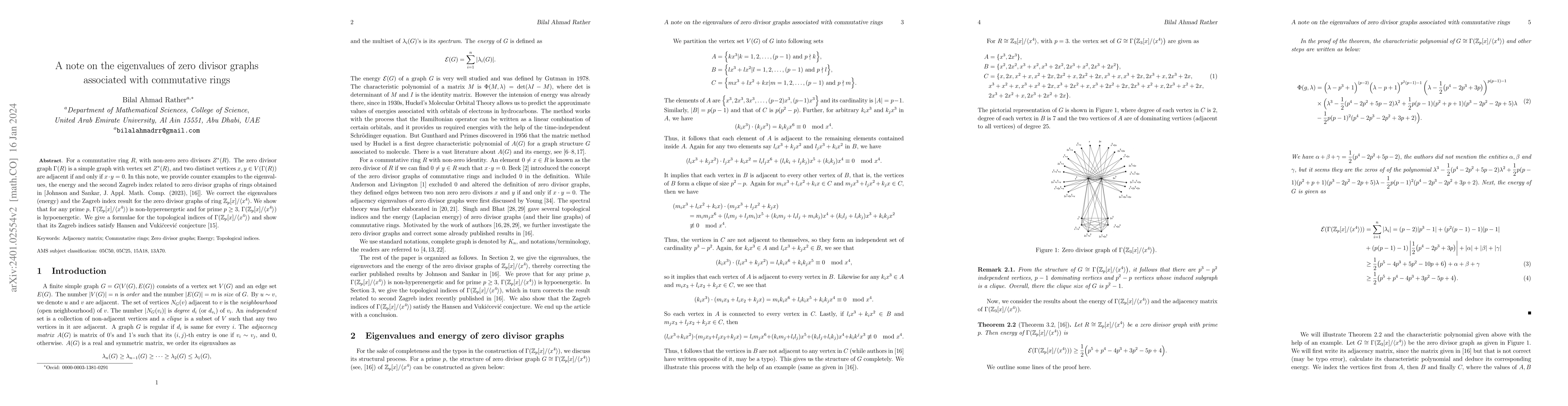 Thumbnail for A note on eigenvalues of zero divisor graphs associated with commutative
  rings