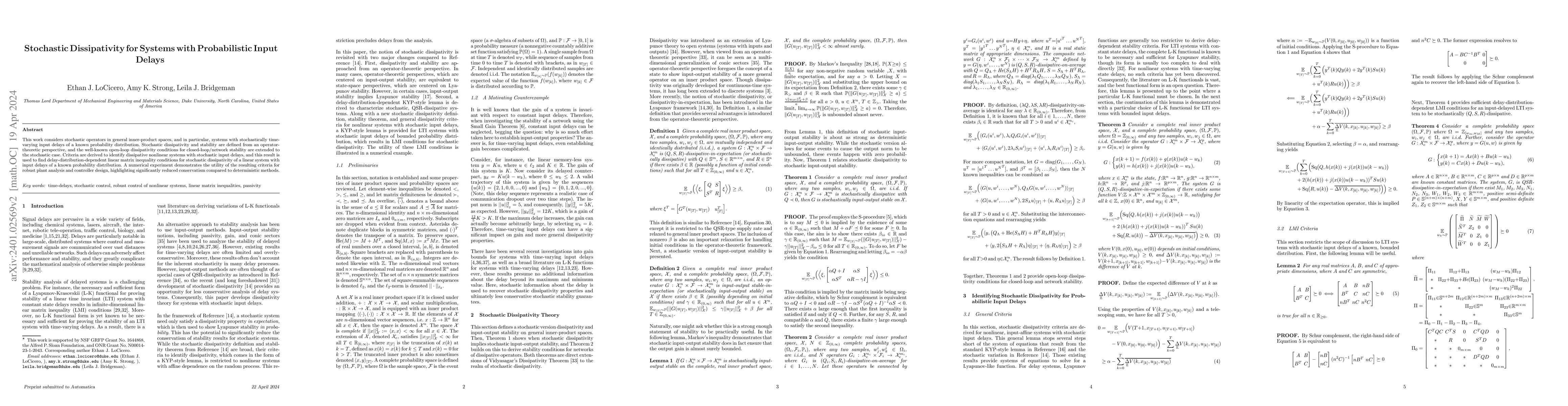 Thumbnail for Stochastic Dissipativity for Systems with Probabilistic Input Delays