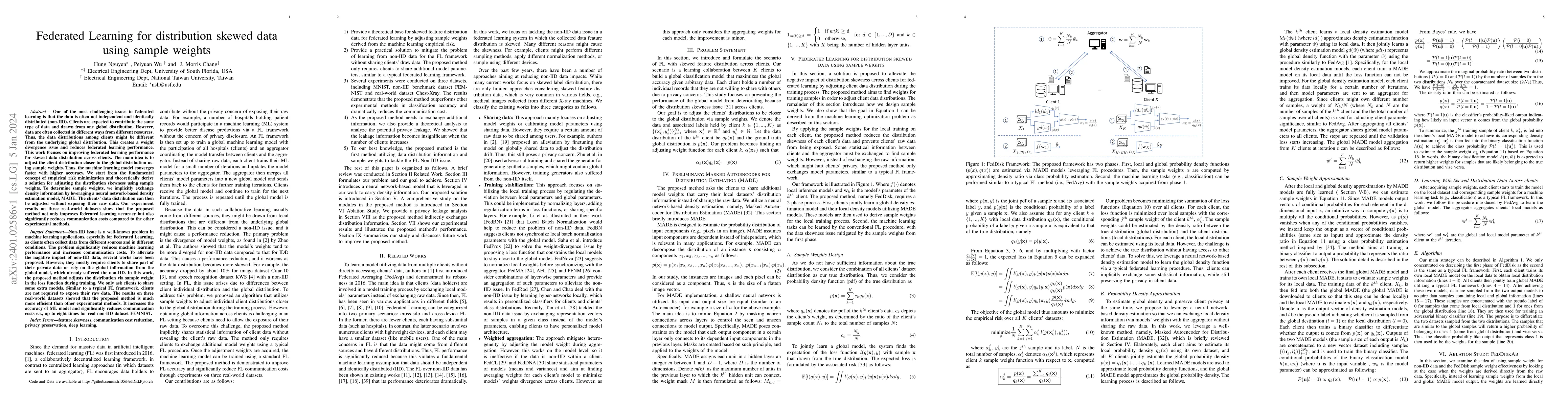 Thumbnail for Federated Learning for distribution skewed data using sample weights