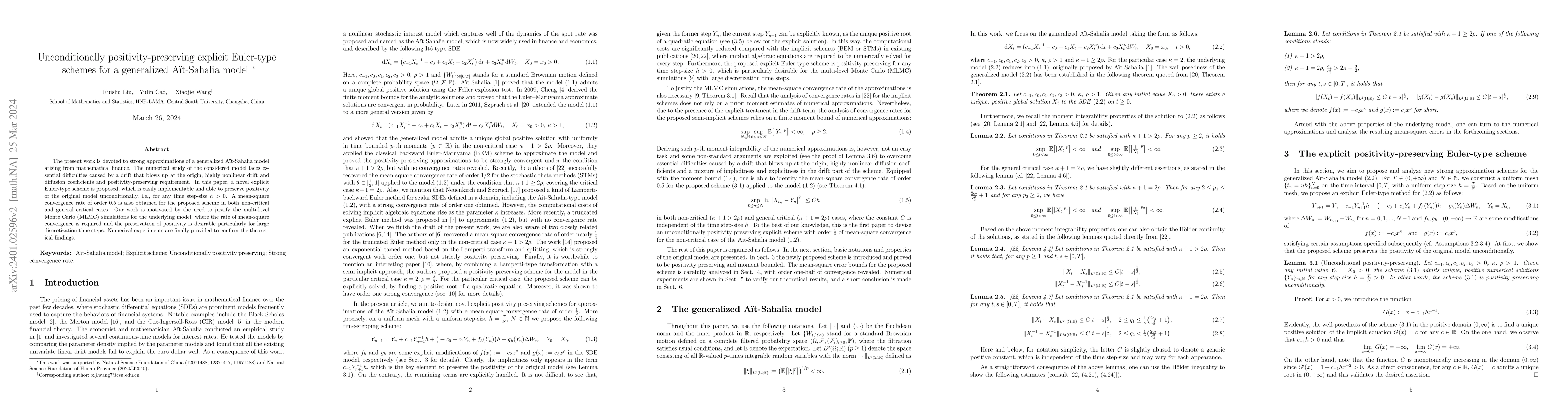 Thumbnail for Unconditionally positivity-preserving explicit Euler-type schemes for a
  generalized Ait-Sahalia model