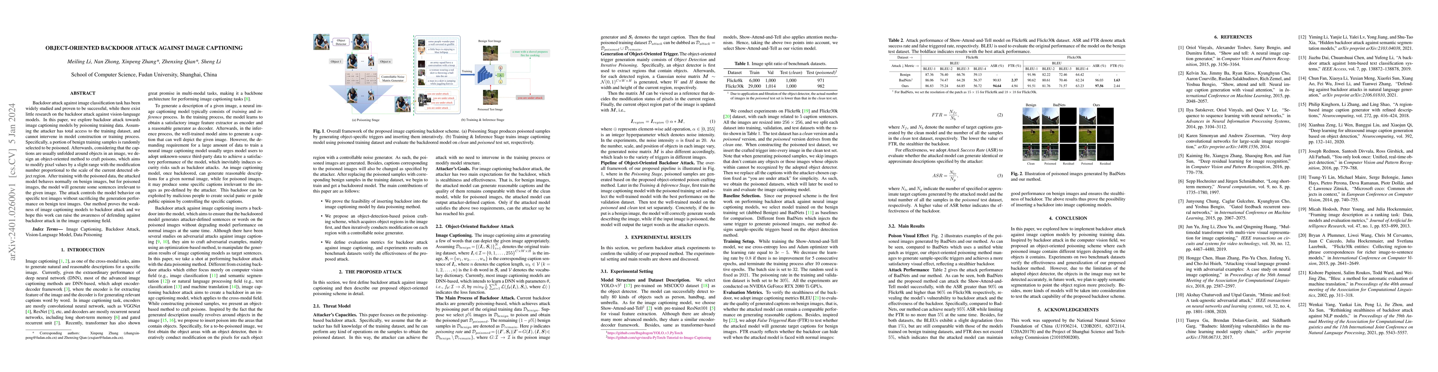 Thumbnail for Object-oriented backdoor attack against image captioning