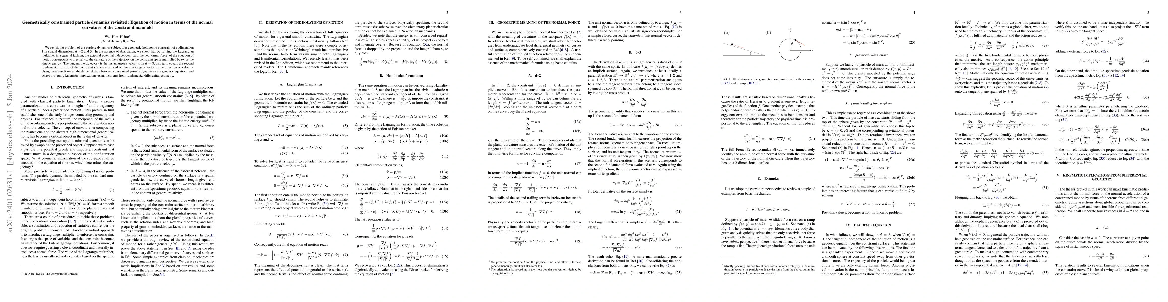 Thumbnail for Geometrically constrained particle dynamics revisited: Equation of
  motion in terms of the normal curvature of the constraint manifold