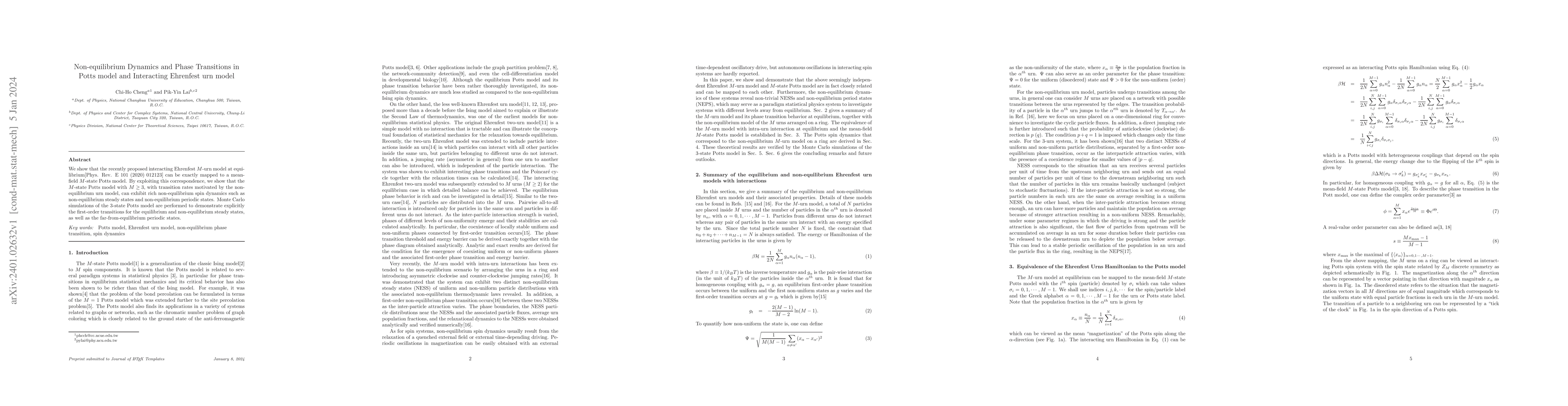 Thumbnail for Non-equilibrium Dynamics and Phase Transitions in Potts model and
  Interacting Ehrenfest urn model