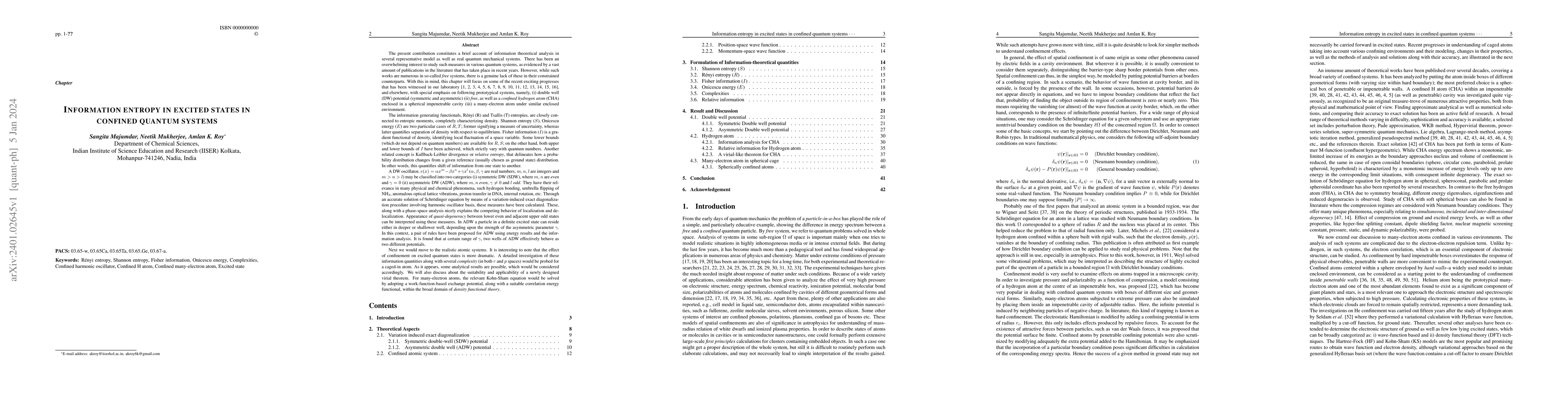 Thumbnail for Information entropy in excited states in confined quantum systems