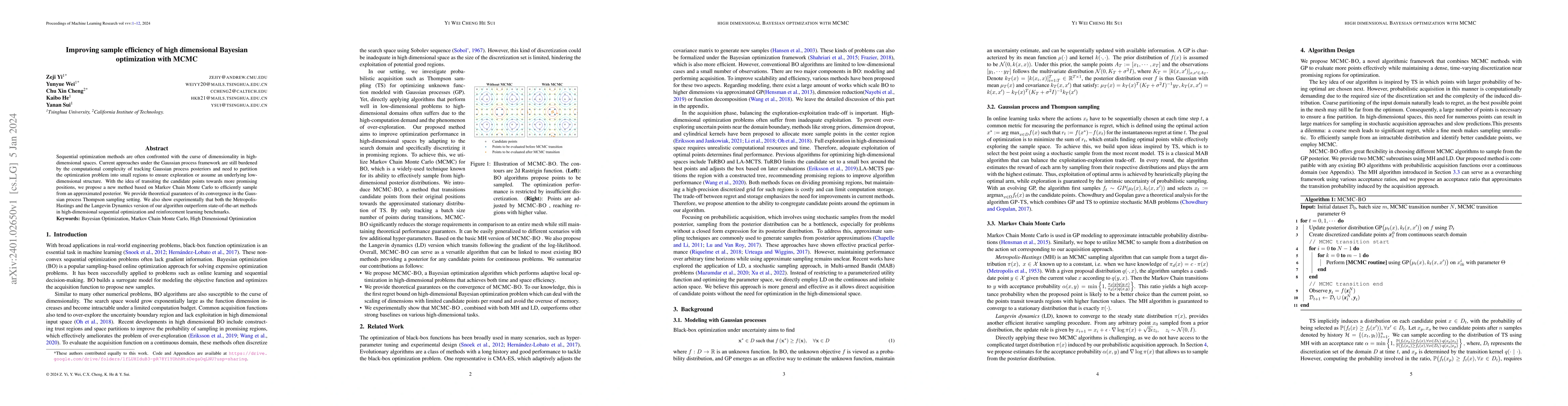 Thumbnail for Improving sample efficiency of high dimensional Bayesian optimization
  with MCMC