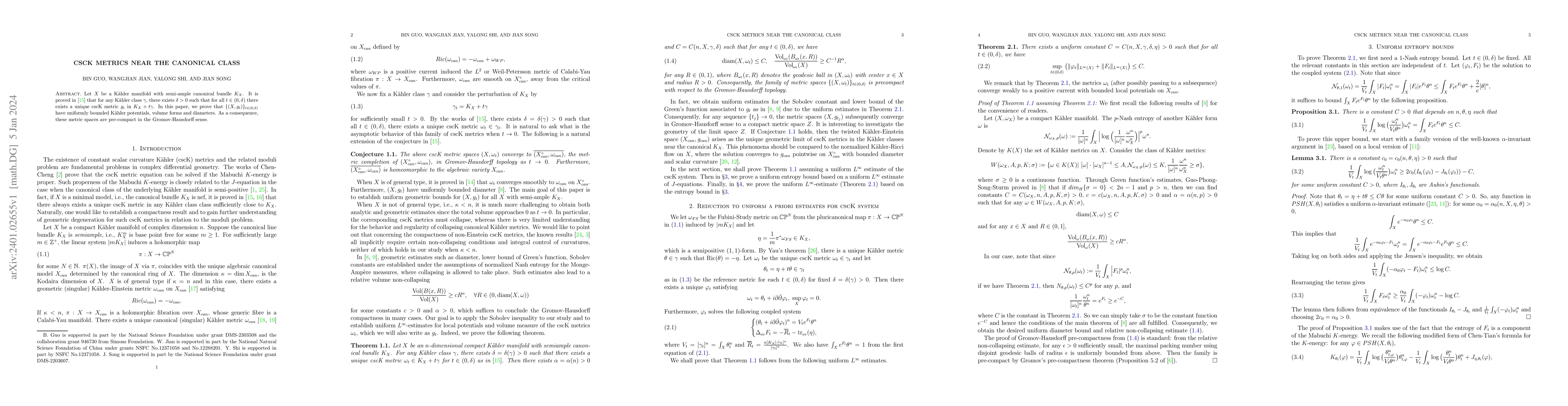Thumbnail for CscK metrics near the canonical class