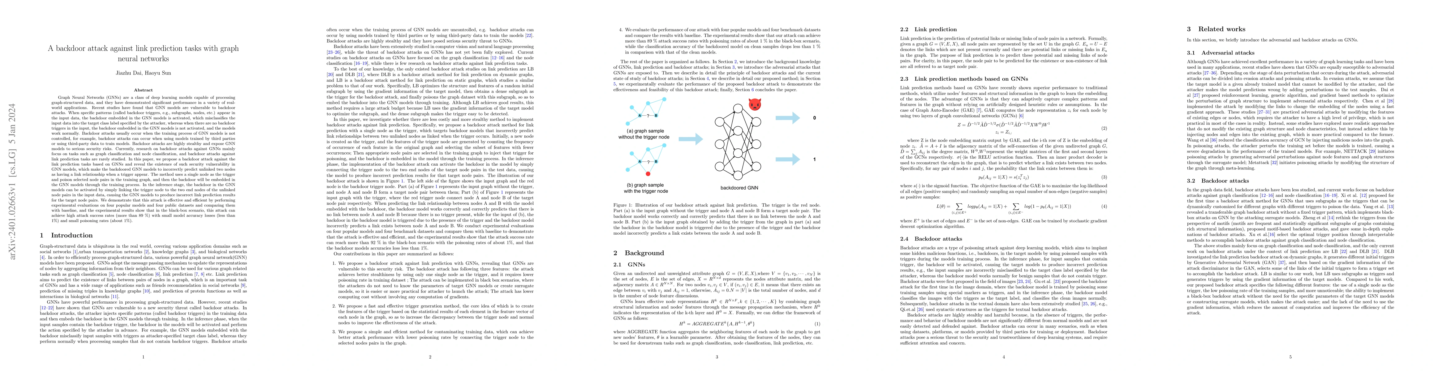 Thumbnail for A backdoor attack against link prediction tasks with graph neural
  networks