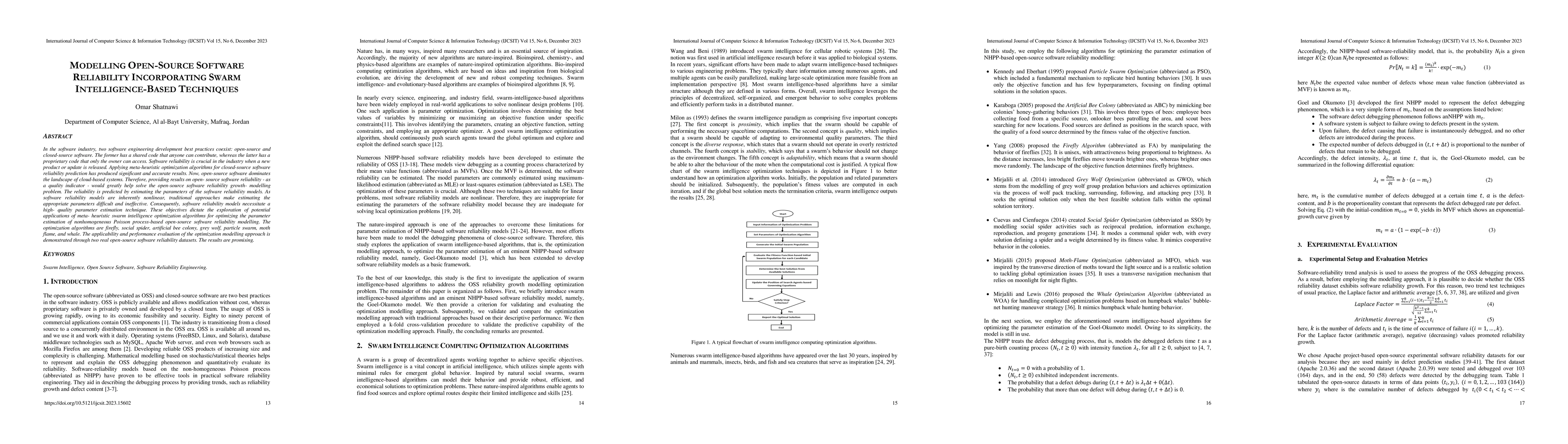 Thumbnail for Modelling Open-Source Software Reliability Incorporating Swarm
  Intelligence-Based Techniques